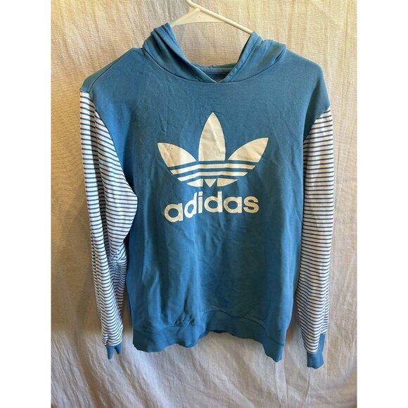 Vintage‎ 90s Adidas Hoodie Womens XL Blue Pullover Stripe Trendy Girly Y2K - Picture 3 of 9